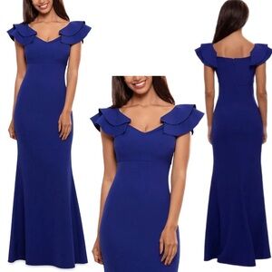 Betsy & Adam Cobalt Blue Evening Gown Maxi Dress Mermaid Ruffle Wedding Prom 4